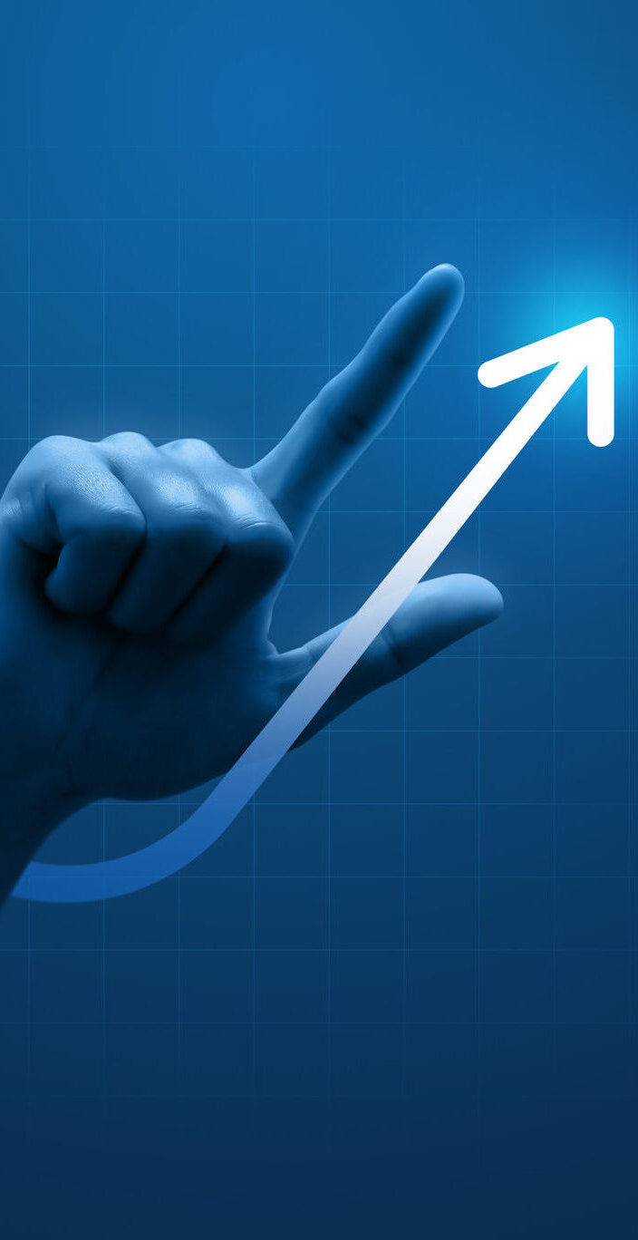 A hand and arrow pointing upwards to represent how Epicor cloud ERP helps companies grow.